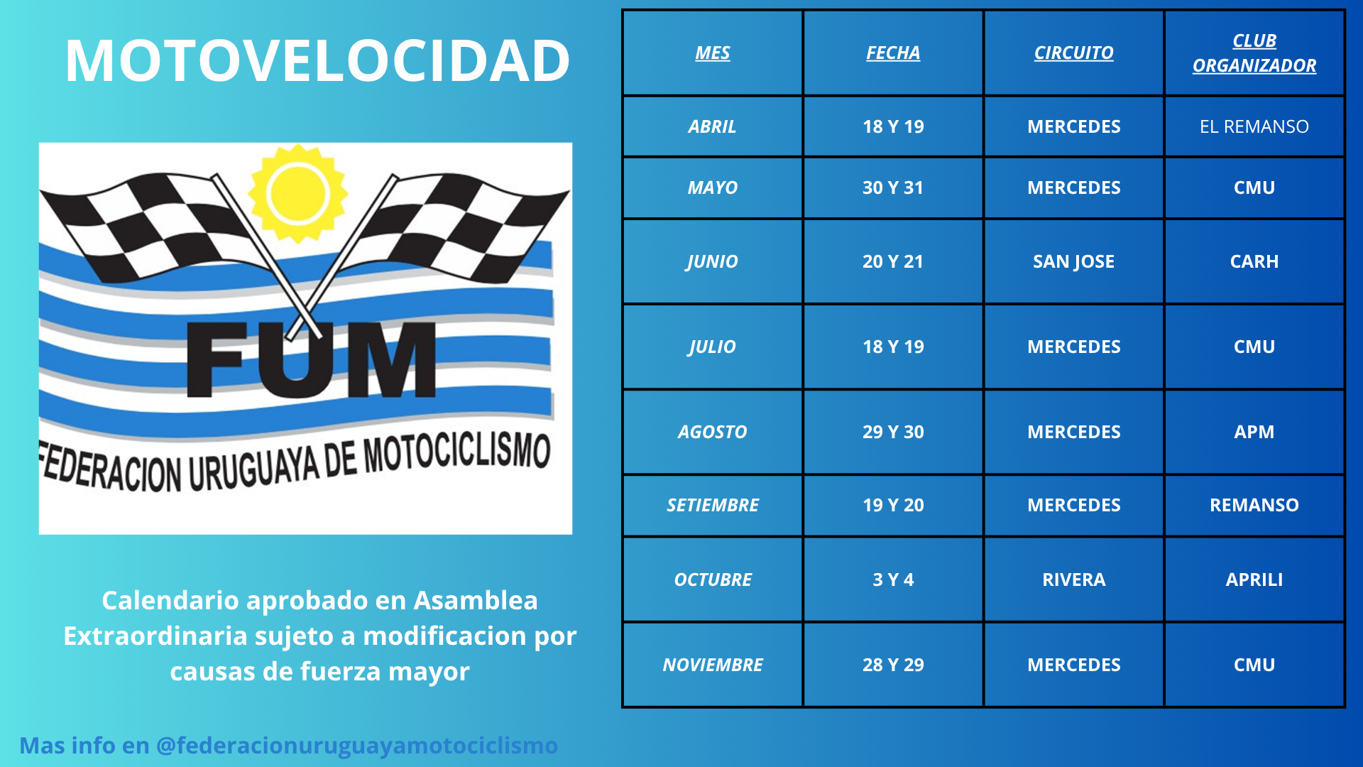 Calendario CMV 2026